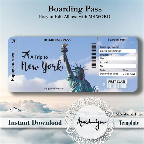Faux Billet D Avion New York Pochette cadeau billet d'avion- Destination NYC - FairePartUnique